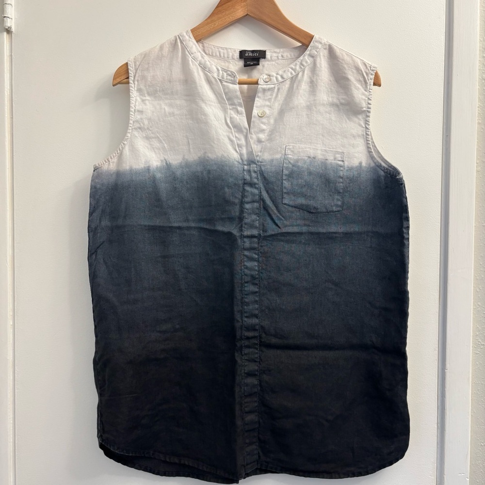 Pure Amici 100% Linen Ombre Sleeveless Blouse‎ Top Medium Coastal Minimalist